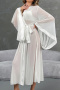 sexy non-stretch see-through mesh with belt bell sleeves robe_Black_White