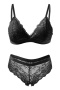 sexy slight stretch solid color see-through lace with padded bra set_Black