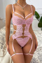 sexy stretch see-through lace two-piece set with underwire and leg ring_Black_Pink