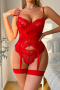 sexy stretch 6 colors see-through lace two-piece set with underwire and leg ring_Black_Red