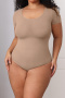 sexy high stretch crew neck solid color shaping bodysuit_Black_Nude