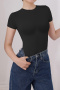 high stretch 5 colors solid color crew neck shapewear_Black