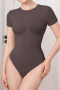 high stretch 5 colors solid color crew neck shapewear_Black_White_Pink_Brown