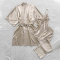 casual non-stretch solid imitation silk three piece set sleepwear with belt_Black_Pink_Red_Beige