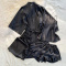 casual non-stretch solid color imitation silk four-piece set sleepwear with belt_Black