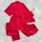 casual non-stretch solid color imitation silk four-piece set sleepwear with belt_Black_Pink_Red