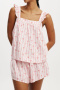 casual non-stretch bow printed sling loose shorts set sleepwear_Pink