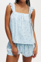 casual non-stretch bow printed sling loose shorts set sleepwear_Pink_Sky Blue