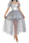 halloween slight stretch ghost bride costumes(with veil&neck ring)_Black_Gray
