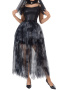 halloween slight stretch ghost bride costumes(with veil&neck ring)_Black