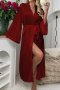 sexy non-stretch 5-color solid color imitation silk nightgown with belt sleepwear_Black_White_Light Pink_Rose Red