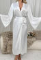 sexy non-stretch 5-color solid color imitation silk nightgown with belt sleepwear_Black_White