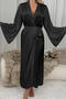 sexy non-stretch 5-color solid color imitation silk nightgown with belt sleepwear_Black