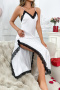 sexy non-stretch sling lace stitching high slit maxi dress sleepwear_Black_White