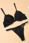 sexy slight stretch lace 3 colors with underwire gather padded bras sets_Black