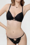 sexy slight stretch embroidery lace with underwire padded bras sets_Black