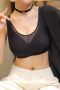 plus size slight stretch stitching mesh gather padded bras(size run small)_Black