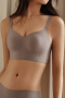 sexy plus size slight stretch soft traceless breathable padded bras(asia size)_Black_Gray_Yellow_Beige_Brown