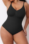 sexy high stretch sling solid color bodysuit shapewear_Black