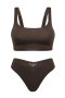 sexy slight stretch no trace solid color bra briefs set without bra pads_Black