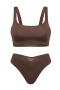 sexy slight stretch no trace solid color bra briefs set without bra pads #1_Khaki _Reddish Brown