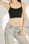 sexy slight stretch solid color gather soft padded bras(asia size)_Black