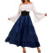 plus size slight stretch off shoulder with waistband costumes_Black_Rose Red_Orange_Green_Blue
