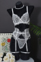 sexy stretch see-through lace rubber bone pearls chain decor three-piece set_White