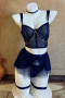plus size stretch mesh 6 colors three-piece set(with gloves&underwire&leg rings)_Black_White_Pink_Red_Sky Blue_Dark Blue