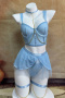 plus size stretch mesh 6 colors three-piece set(with gloves&underwire&leg rings)_Black_White_Pink_Red_Sky Blue