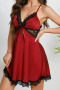 sexy non-stretch lace splicing sling large backless mini dress sleepwear_Black_White_Rose Red