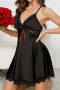 sexy non-stretch lace splicing sling large backless mini dress sleepwear_Black