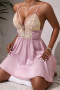 sexy non-stretch sling see-through lace stitching mini dress sleepwear_Black_White_Pink