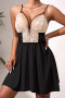sexy non-stretch sling see-through lace stitching mini dress sleepwear_Black