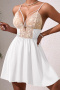 sexy non-stretch sling see-through lace stitching mini dress sleepwear_Black_White