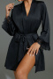 sexy non-stretch see-through mesh splicing nightgown with belt_Black