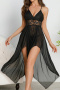sexy stretch see-through mesh lace splicing backless babydoll without thong_Black