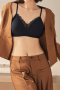sexy slight stretch lace trim v-neck breathable padded bras(asia size)_Black
