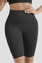 plus size high stretch solid color high-waist tight abdomen shape shorts_Black