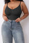 sexy high stretch solid color sling tight abdomen shapewear_Black