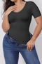 sexy high stretch 3 colors crew neck tight abdomen shapewear(no panties)_Black