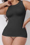 sexy high stretch solid color crew neck traceless shapewear_Black