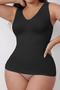 sexy high stretch v-neck solid color sleeveless shapewear_Black