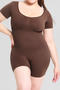 casual high stretch solid color crew neck slim shapewear_Black_Brown