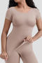 casual high stretch crew neck tight abdomen shapewear_Black_Nude