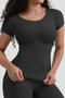 casual high stretch crew neck tight abdomen shapewear_Black