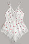 sexy non-stretch satin heart batch printing lace trim sleepwear_Black_White