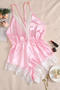 sexy non-stretch satin heart batch printing lace trim sleepwear_Black_White_Pink