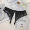 sexy slight stretch pearl decor lace trim thong_Black