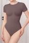 sexy high stretch 5 colors crew neck short sleeve shapewear_Black_Pink_Beige_Brown